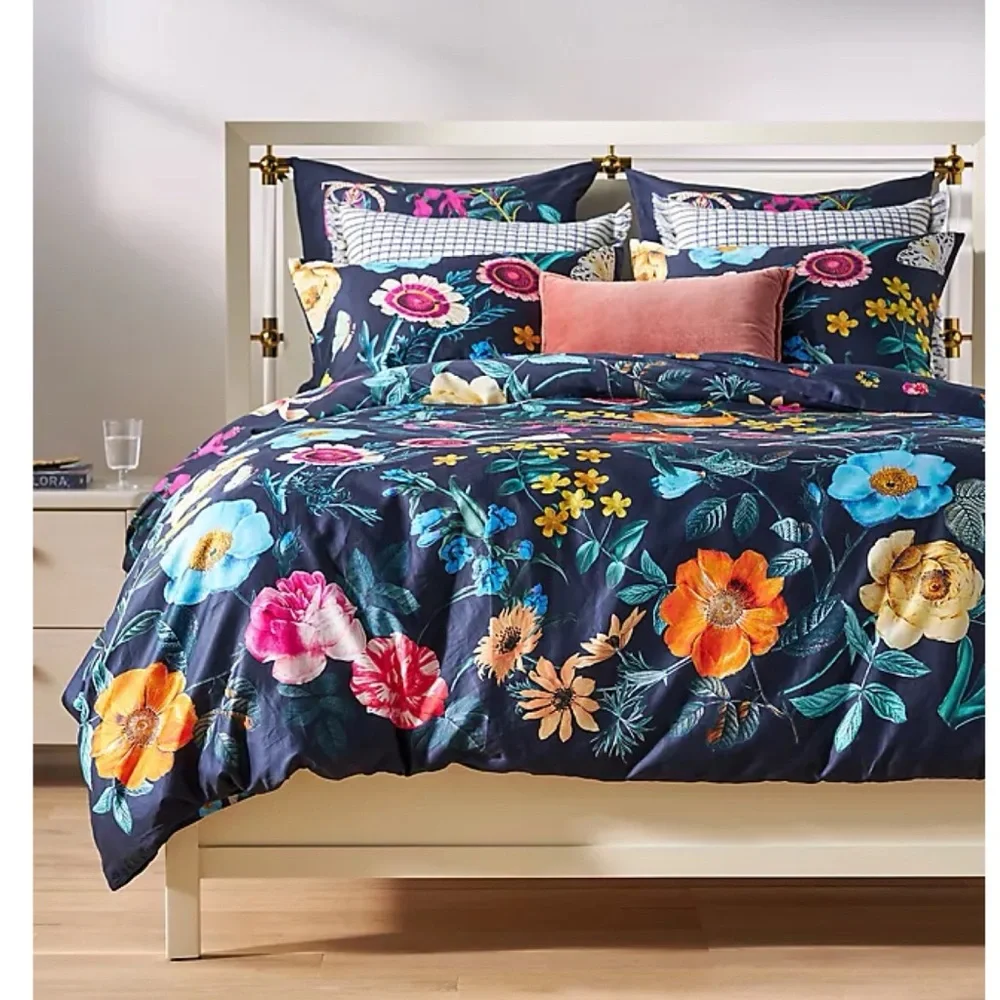 Anthropologie Organic Cotton Sateen Floral Printed Duvet Cover by Maeve
